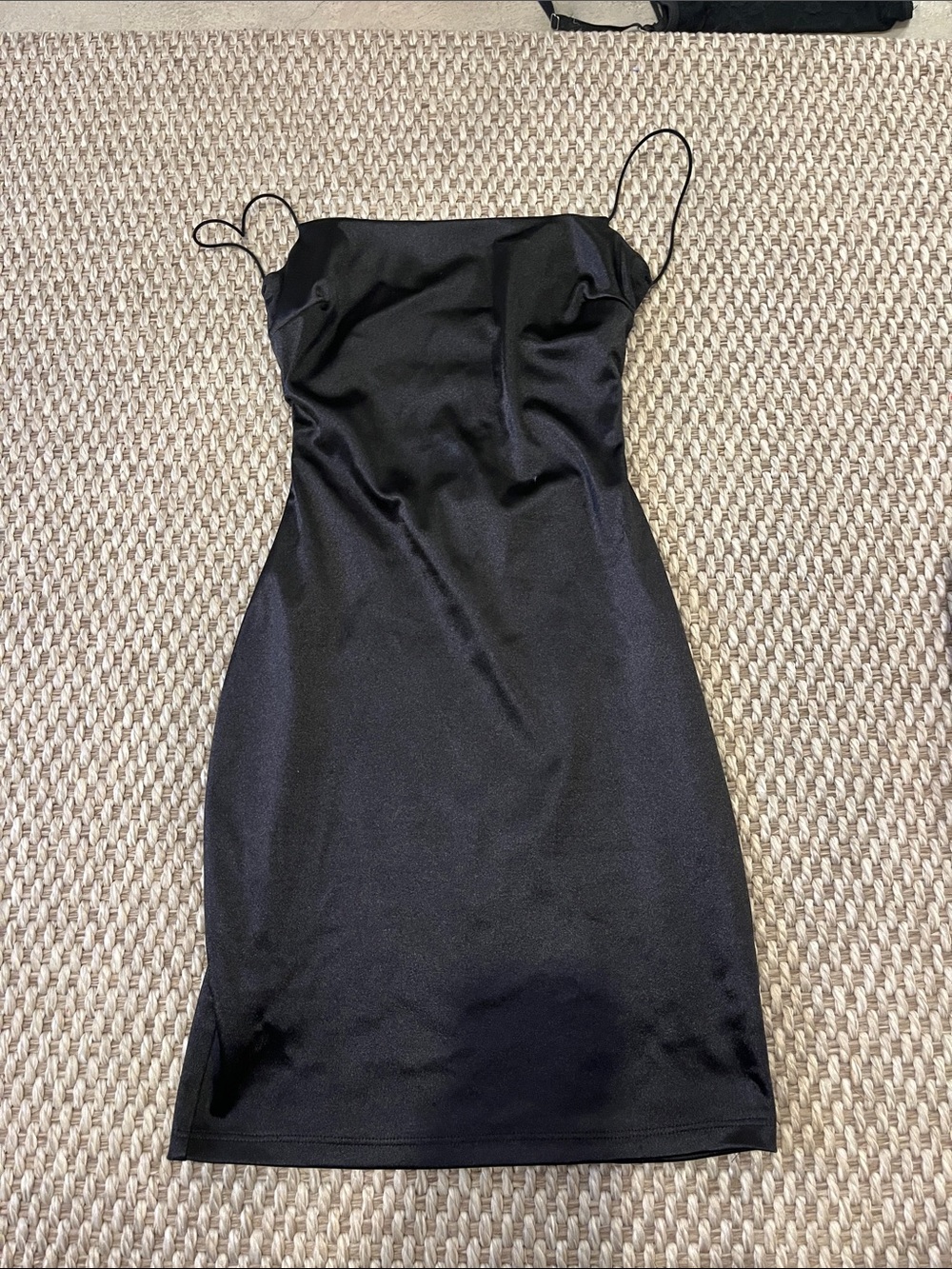 Windsor Black Satin Mini Slip Dress with Spaghetti Straps